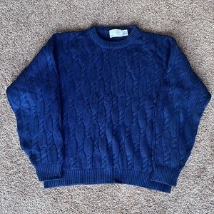 Vintage 80s Lord Jeff Cobalt Blue Cable Knit Sweater